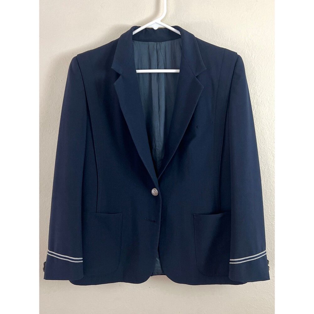 VTG American Airlines Flight Attendant Navy Blazer Sz 12P 70s Stewardess Costume